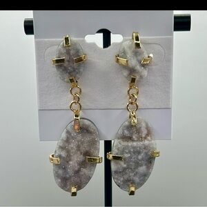 Quartz Geode & Gold Dangle Earrings